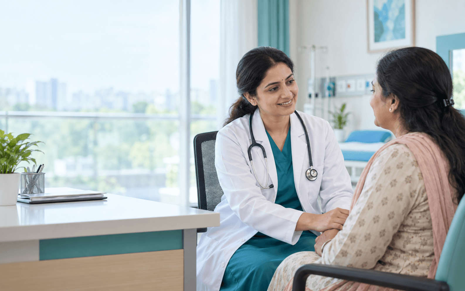 Doctor speaking thoughtfully with a patient